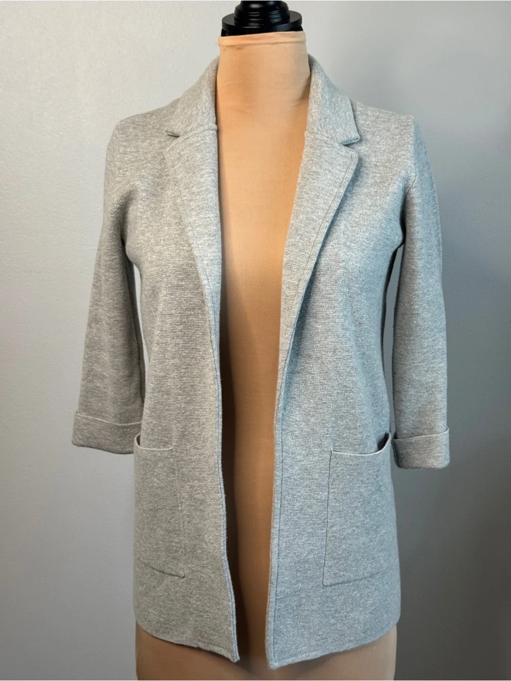 J.Crew Sophie Open Pockets Cardigan Jacket Blazer Light Gray Wool Cotton XXS 2XS